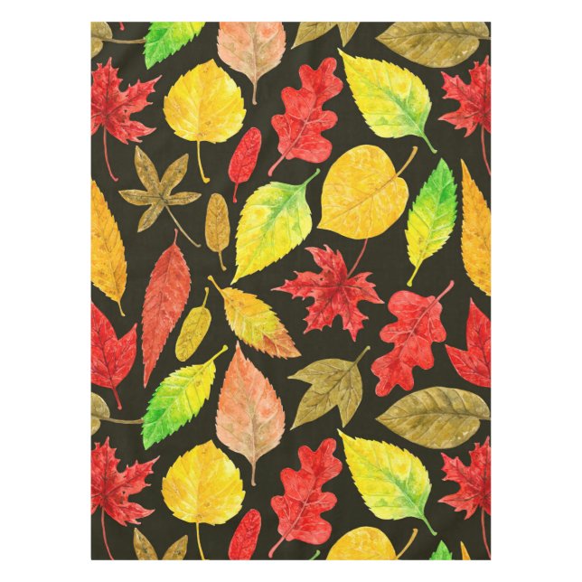 Autumn leaves watercolor dark tablecloth (Front)