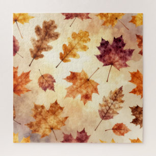 Autumn Leaves Watercolor Fall Pattern Jigsaw Puzzle