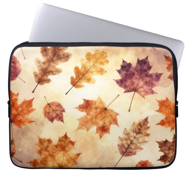 Autumn Leaves Watercolor Fall Pattern Laptop Sleeve (Front)