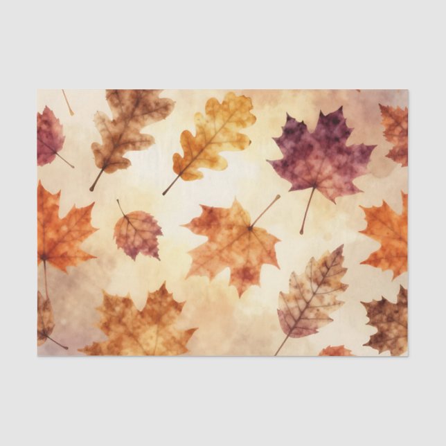 Autumn Leaves Watercolor Fall Pattern Tissue Paper (Front)