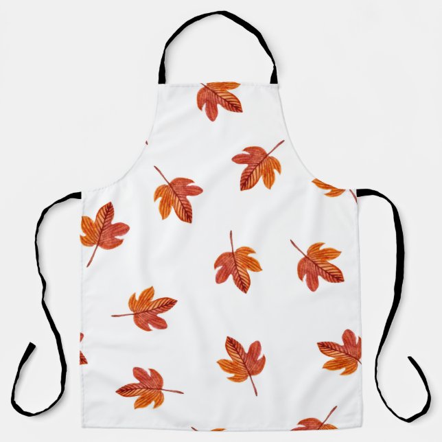 Autumn Leaves Watercolor Hand Drawn Apron (Front)