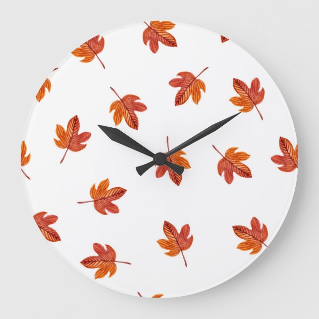 Autumn Leaves Watercolor Hand Drawn Large Clock (Front)