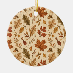 Autumn Leaves Watercolor Pattern Ceramic Ornament