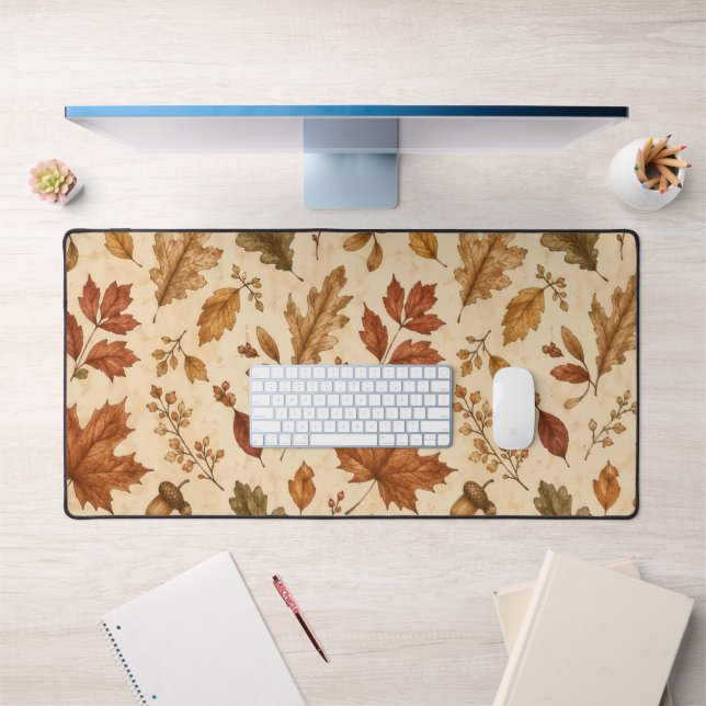 Autumn Leaves Watercolor Pattern  Desk Mat (Office 1)