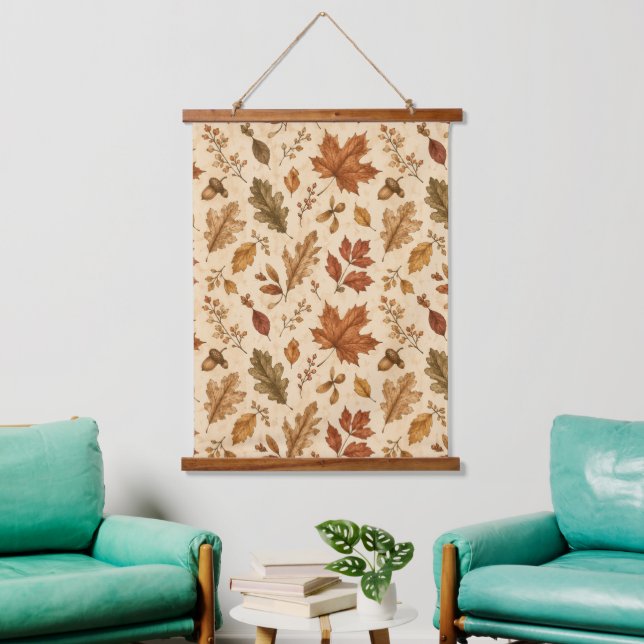 Autumn Leaves Watercolor Pattern  Hanging Tapestry (Living Room)