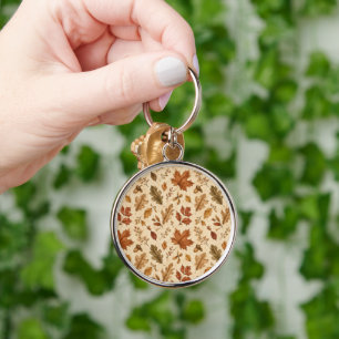 Autumn Leaves Watercolor Pattern Key Ring