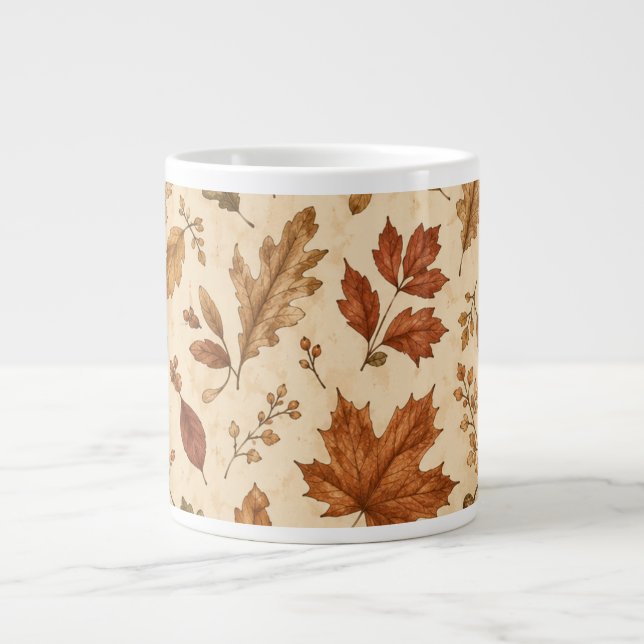 Autumn Leaves Watercolor Pattern  Large Coffee Mug (Front)