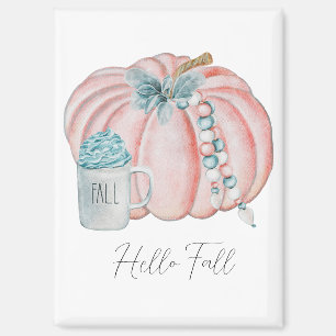 Autumn Leaves Watercolor Pumpkins Blue Pink Fall Magnet