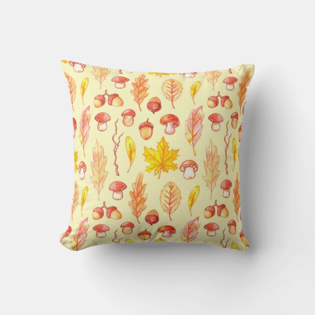 Autumn Leaves: Watercolor Retro Wallpaper Cushion (Front)