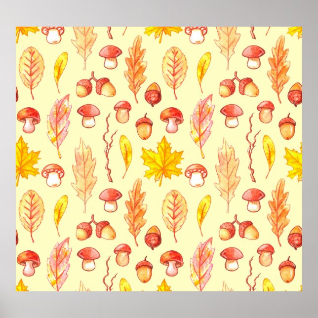 Autumn Leaves: Watercolor Retro Wallpaper Poster (Front)