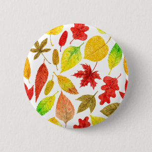 Autumn leaves watercolor white 6 cm round badge
