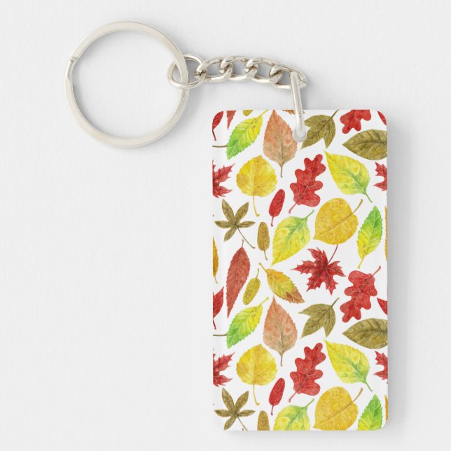 Autumn leaves watercolor white key ring (Front)