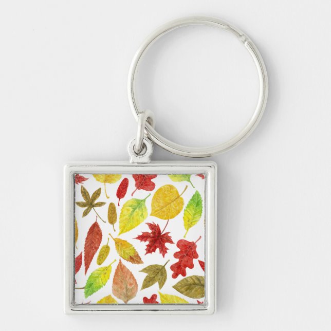 Autumn leaves watercolor white key ring (Front)