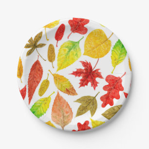 Autumn leaves watercolor white paper plate