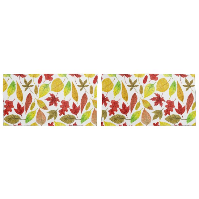 Autumn leaves watercolor white pillowcase (Front-Set)