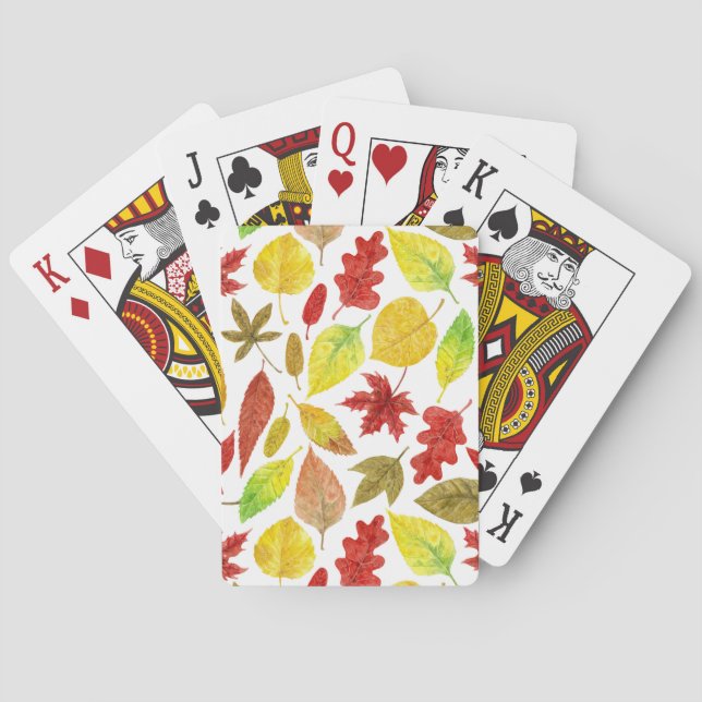 Autumn leaves watercolor white playing cards (Back)