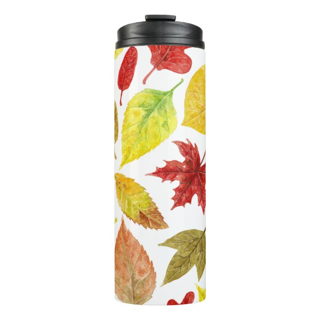Autumn leaves watercolor white thermal tumbler (Front)
