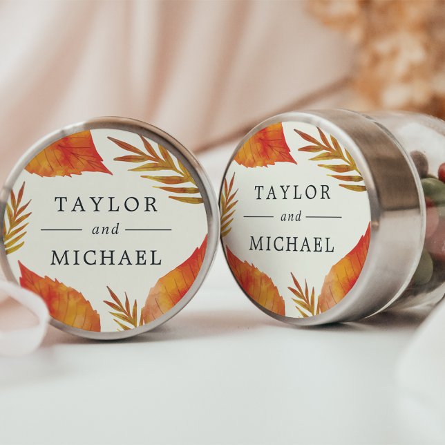 Autumn Leaves Wedding Classic Round Sticker (Creator Uploaded)