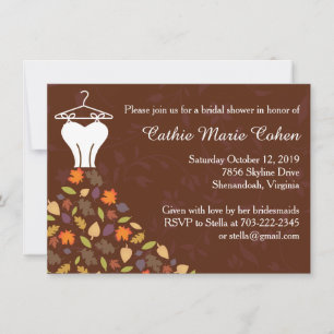Autumn Leaves Wedding Dress Bridal Shower Invitation