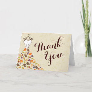 Autumn Leaves Wedding Dress Thank You Card