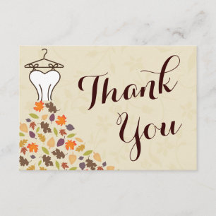 Autumn Leaves Wedding Dress Thank You Card