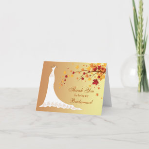 Autumn leaves, wedding gown Thank You Card