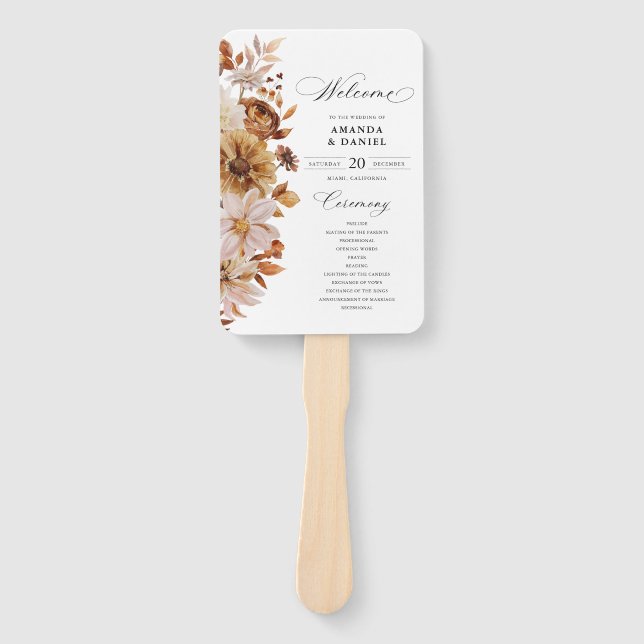 Autumn Leaves Wedding Program Hand Fan (Front)