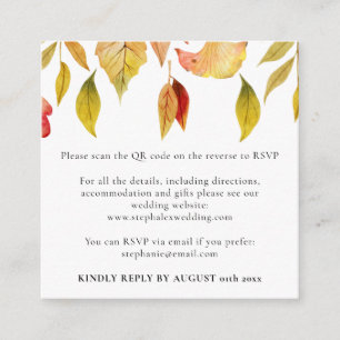 Autumn Leaves Wedding QR Code RSVP Square Enclosure Card