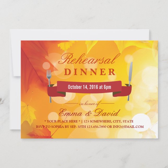 Autumn Leaves Wedding Rehearsal Dinner Invites (Front)