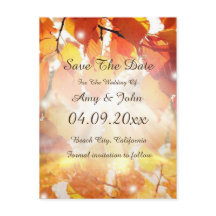 Autumn Leaves Wedding Save the Date Postcard