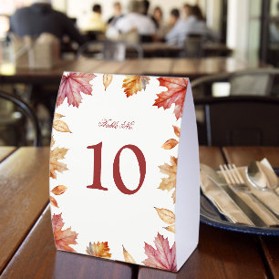 Autumn Leaves Wedding Table Number Table Tent Sign