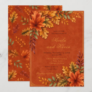 Autumn Leaves Wedding Terracotta Invitation
