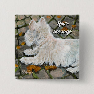 Autumn Leaves Westie on Patio 15 Cm Square Badge