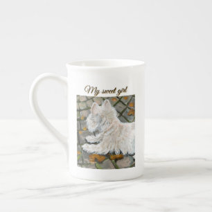 Autumn Leaves Westie on Patio Bone China Mug