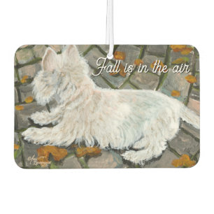 Autumn Leaves Westie on Patio Car Air Freshener