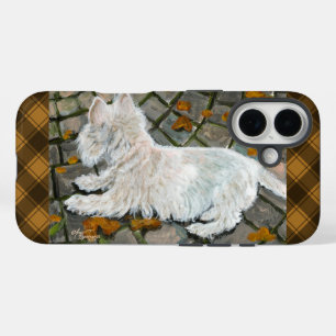 Autumn Leaves Westie on Patio iPhone 16 Case