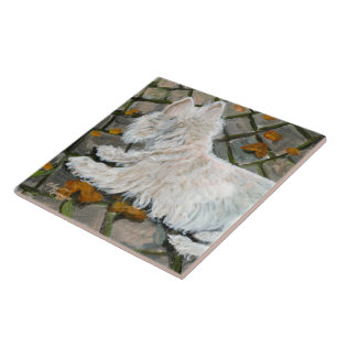 Autumn Leaves Westie on Patio Ceramic Tile