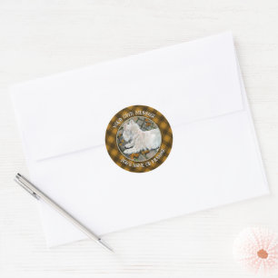 Autumn Leaves Westie on Patio Classic Round Sticker