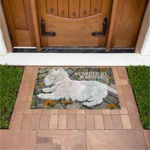 Autumn Leaves Westie on Patio Doormat