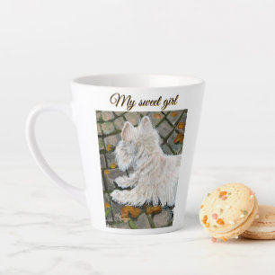 Autumn Leaves Westie on Patio Latte Mug