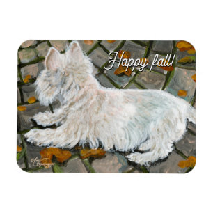 Autumn Leaves Westie on Patio Magnet