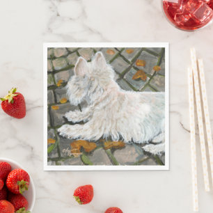 Autumn Leaves Westie on Patio Napkin