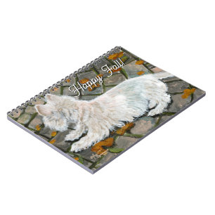 Autumn Leaves Westie on Patio Notebook