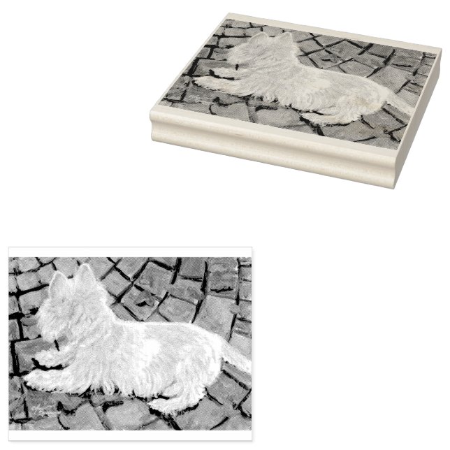 Autumn Leaves Westie on Patio Rubber Stamp (Stamped)