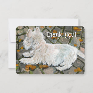 Autumn Leaves Westie on Patio Thank You Card