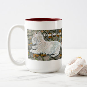 Autumn Leaves Westie on Patio Two-Tone Coffee Mug