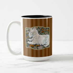 Autumn Leaves Westie on Patio Two-Tone Coffee Mug