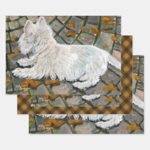 Autumn Leaves Westie on Patio Wrapping Paper Sheet