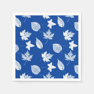 Autumn leaves - white and cobalt blue napkin