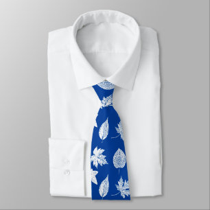 Autumn leaves - white and cobalt blue tie